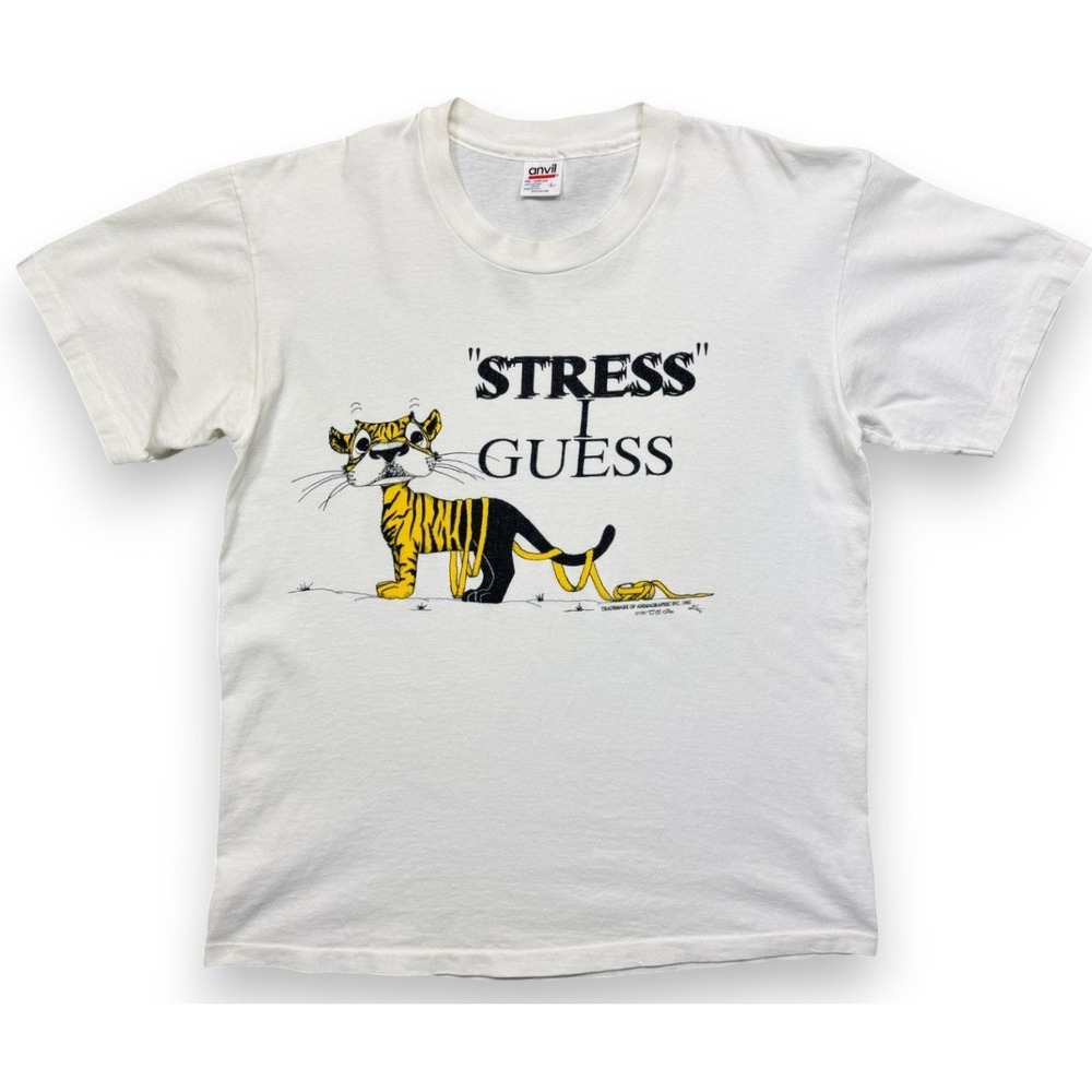 Vtg Animagraphic Inc 1992 White Large Single Stitch Shirt Stress I Guess 90s Tee